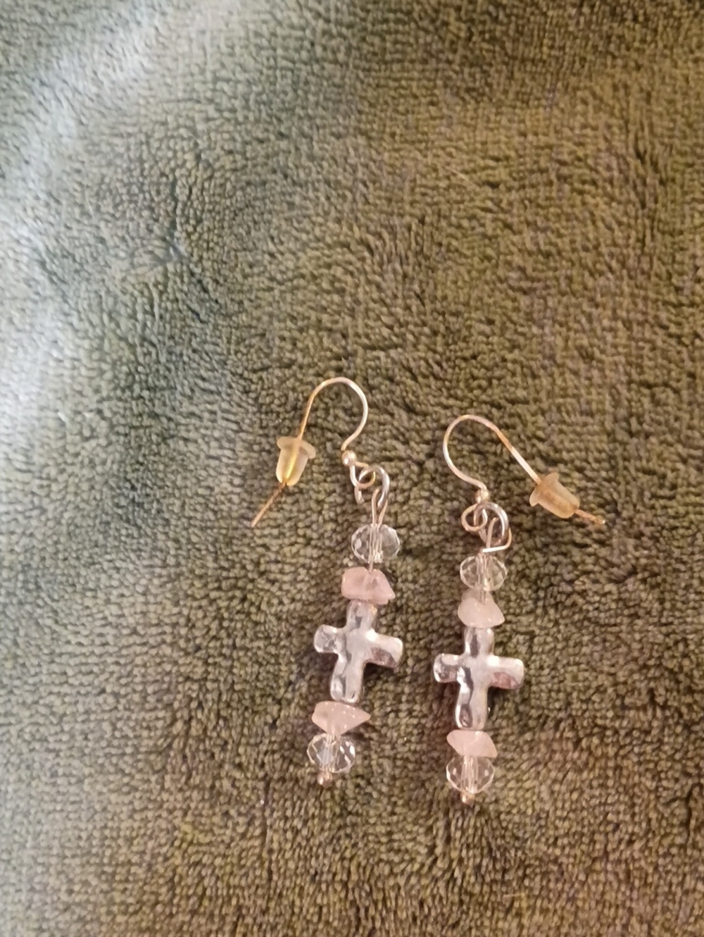 Delicate Pink and Clear Cross Dangle Earrings - Women Jewelry